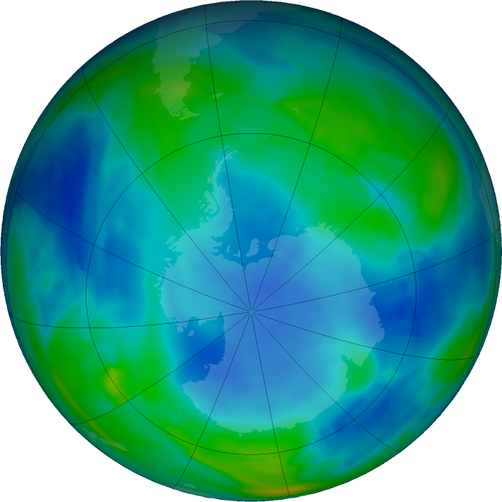 Antarctic ozone map for 24 May 2023